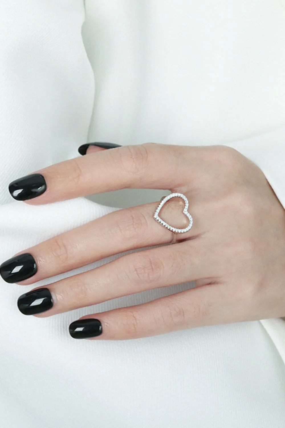925 Sterling Silver Inlaid Zircon Heart Ring, image 2