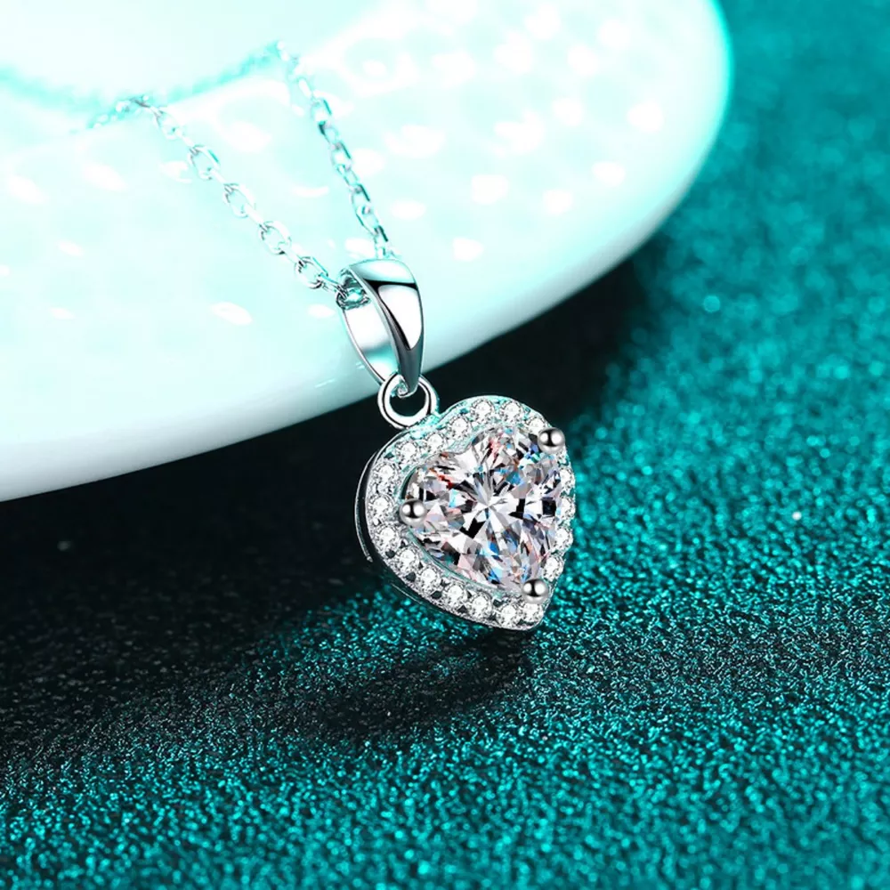 2 Carat Moissanite 925 Sterling Silver Heart Pendant Necklace, image 4