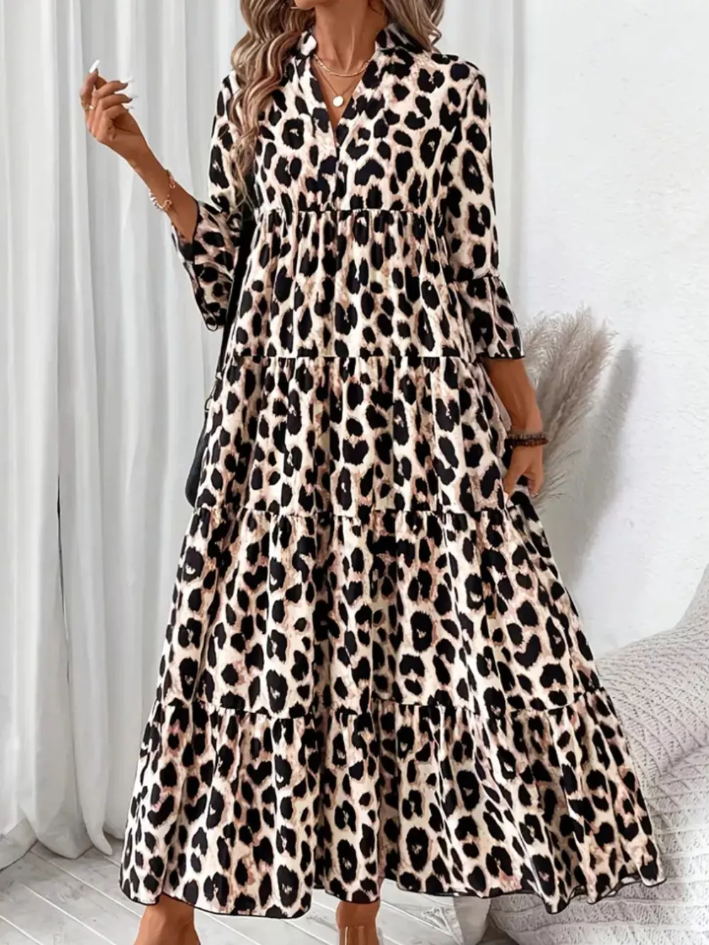 Leopard 3/4 Sleeve Midi Dress, image 2