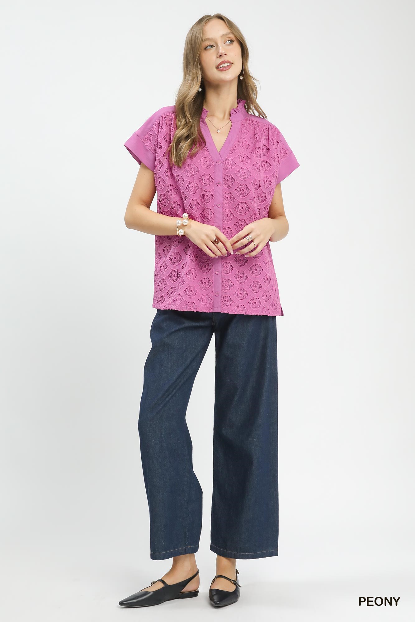 Lace Button-Front Top, image 4