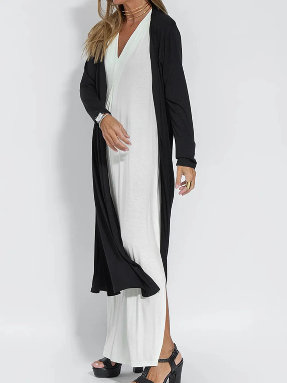 Full Size Open Front Side Slit Longline Cardigan Plus Size, image 3