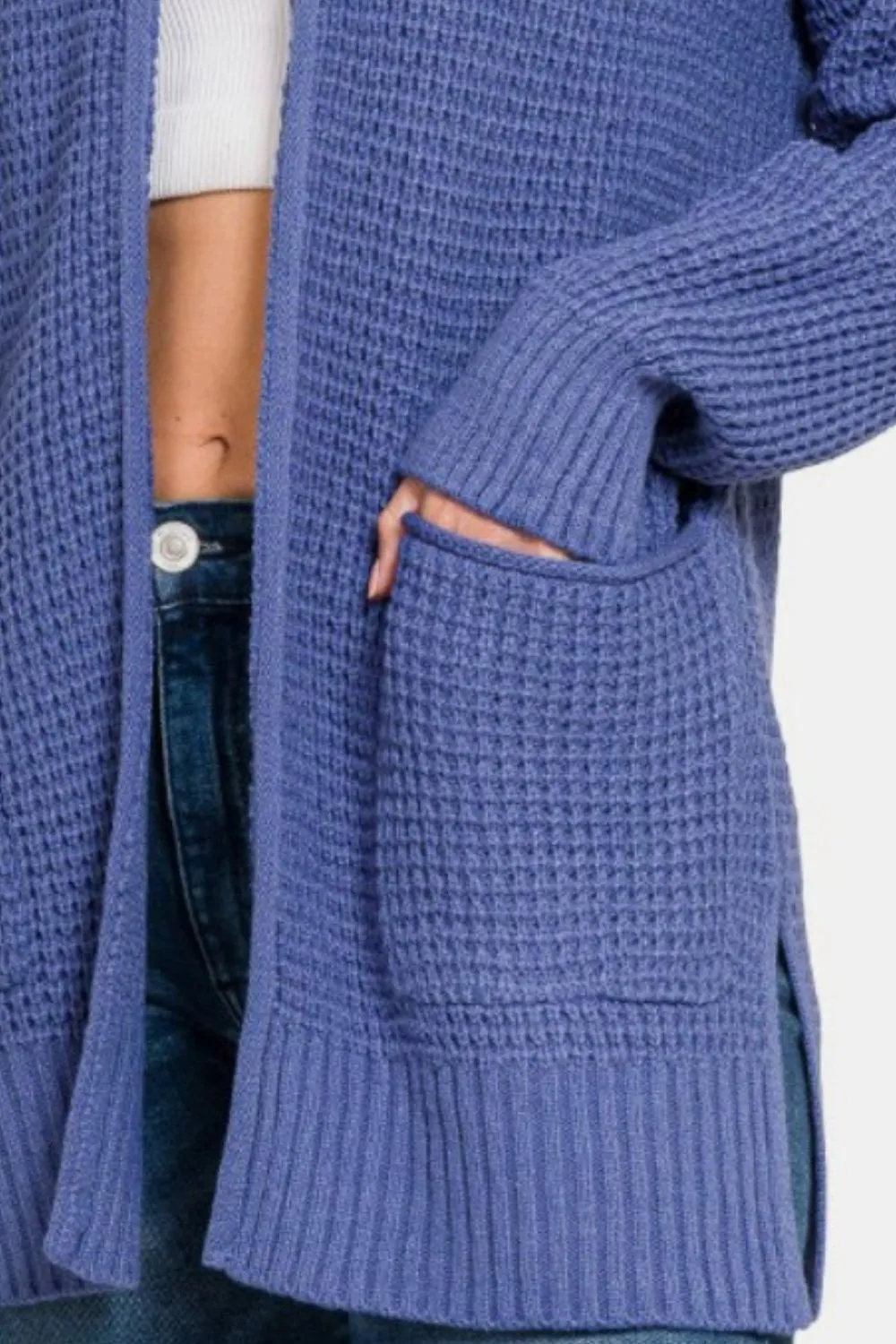 Waffle Open Front Sweater Cardigan, image 3