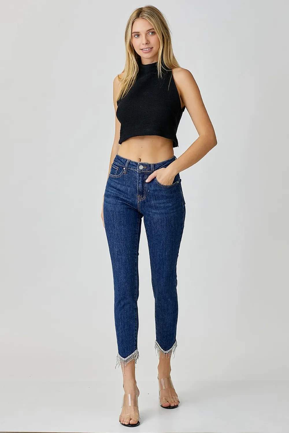 Full Size Embellished Mid Rise Crop Skinny Jeans, image 2