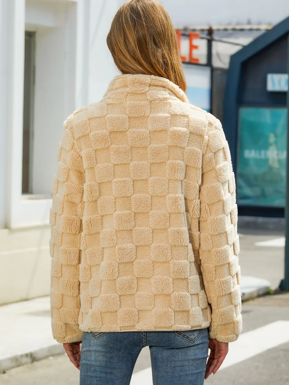Fuzzy Checkered Zip Up Jacket, image 6