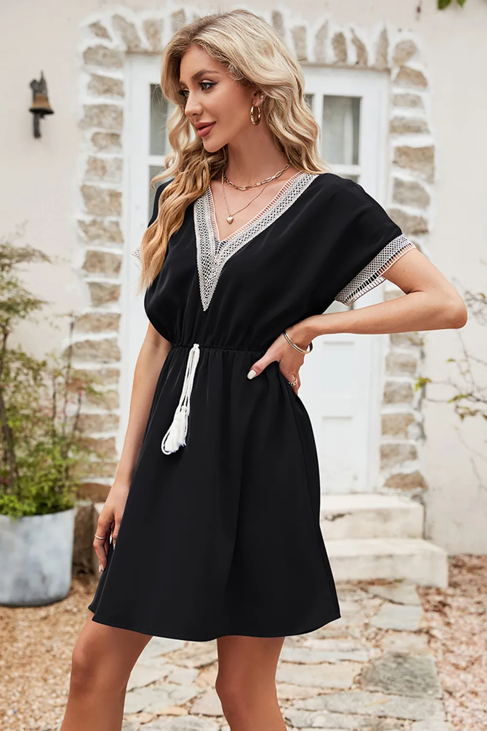 Tassel V-Neck Short Sleeve Dress, image 16