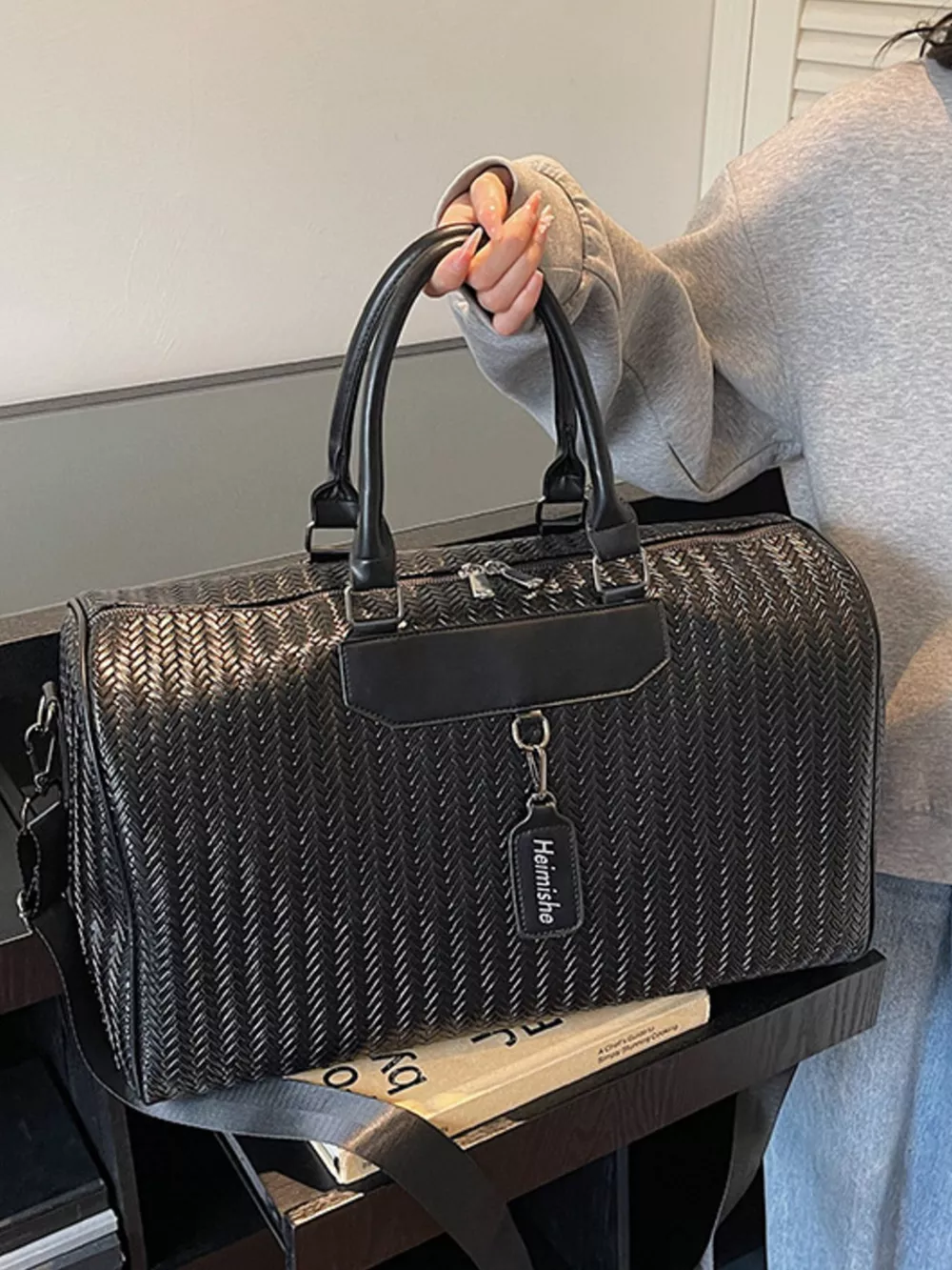 Textured Leather Travel Bag, image 7