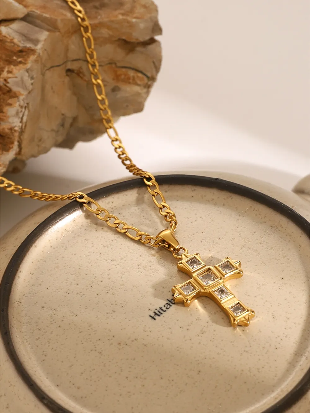 Stainless Steel Zircon Cross Pendant Necklace, image 2