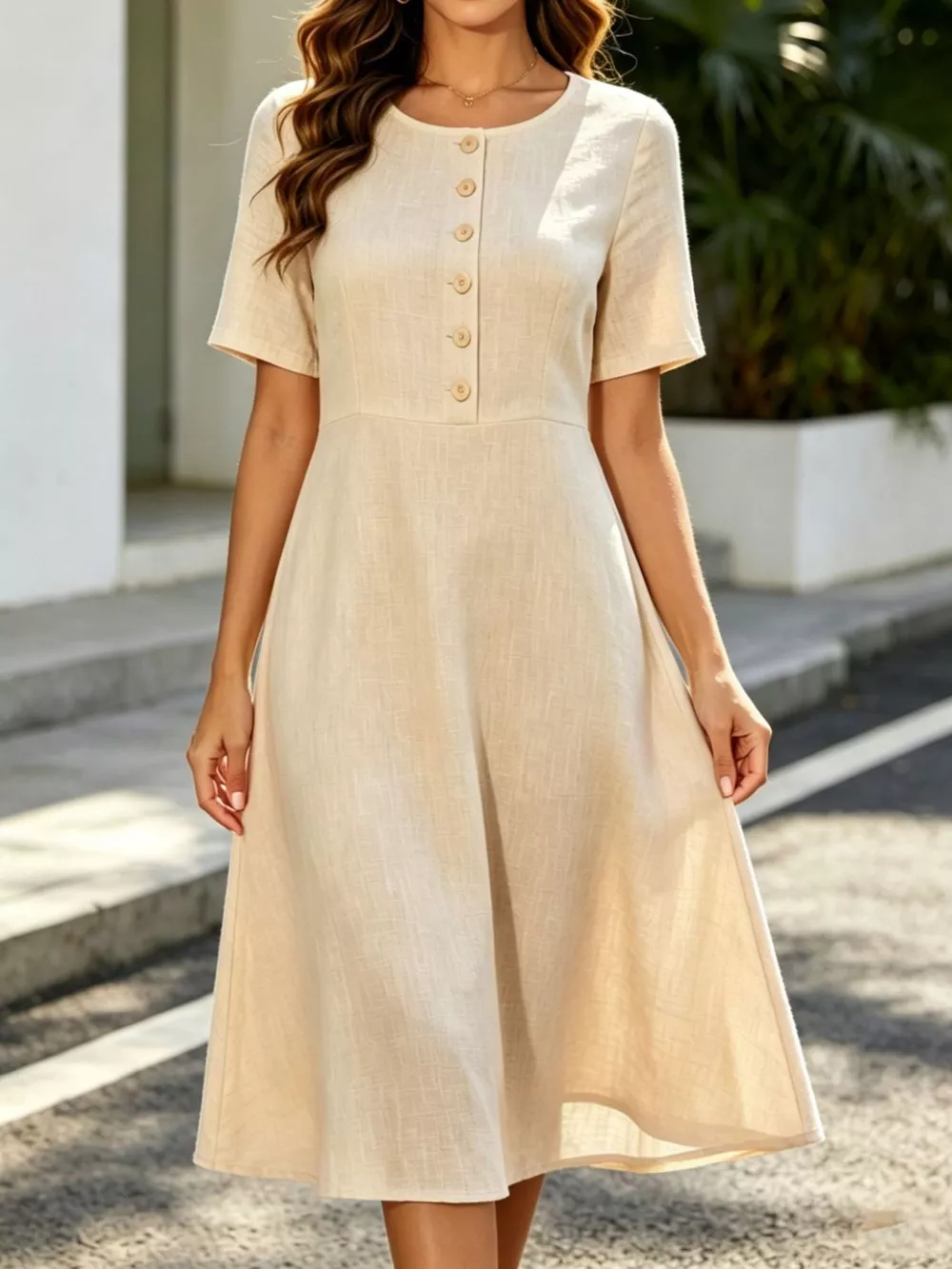 Button Detail A-Line Midi Dress, image 4