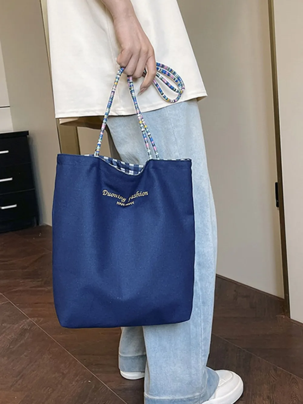 Gingham Pattern Tote Bag, image 4