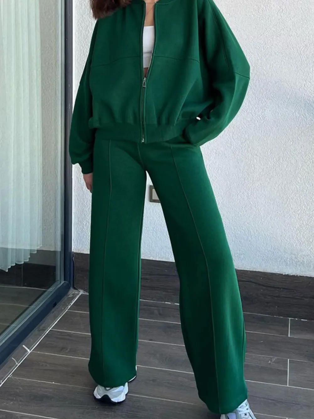 Baseball Collar Zip Up Top and Drawstring Paants Set, image 19