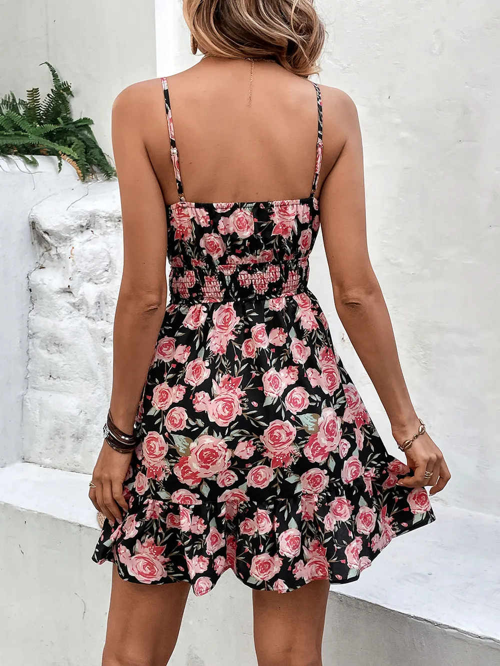 Tied Rose Print Spaghetti Strap Dress, image 2