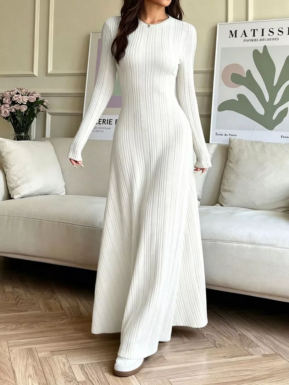 Long Sleeve Ribbed Knit Dress, image 8