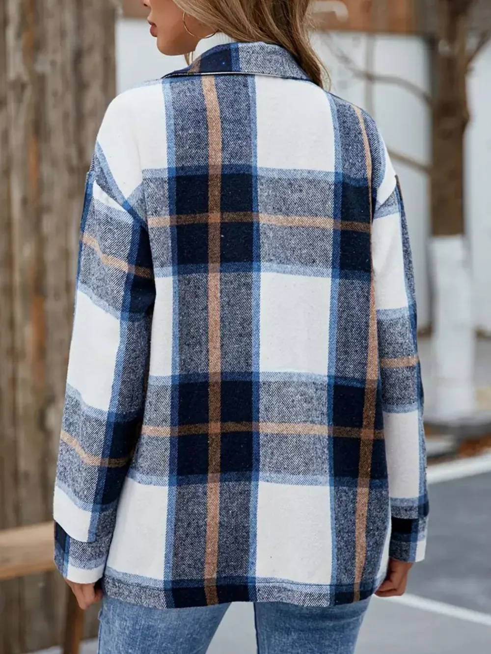 Plaid Button-Up Long Sleeve Shacket, image 2