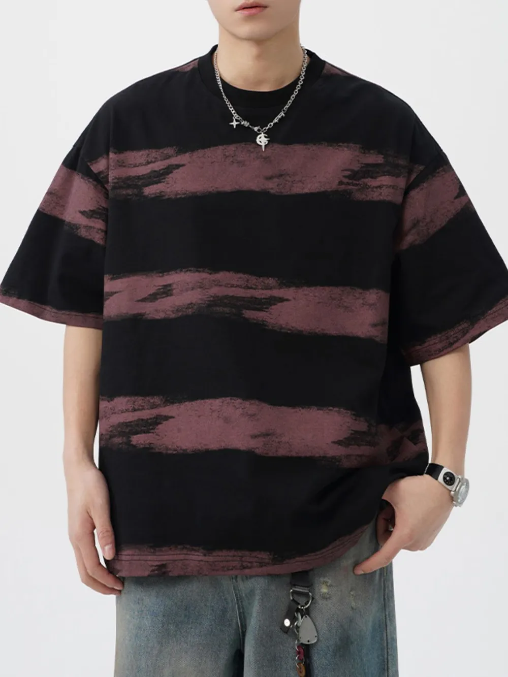 Men's Plus Size Basic style Round Neck Striped T-Shirt, image 11