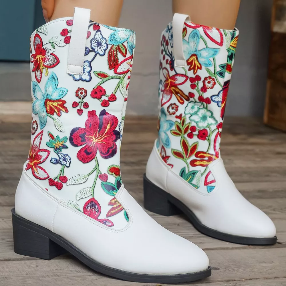 Floral Block Heel Boots, image 2