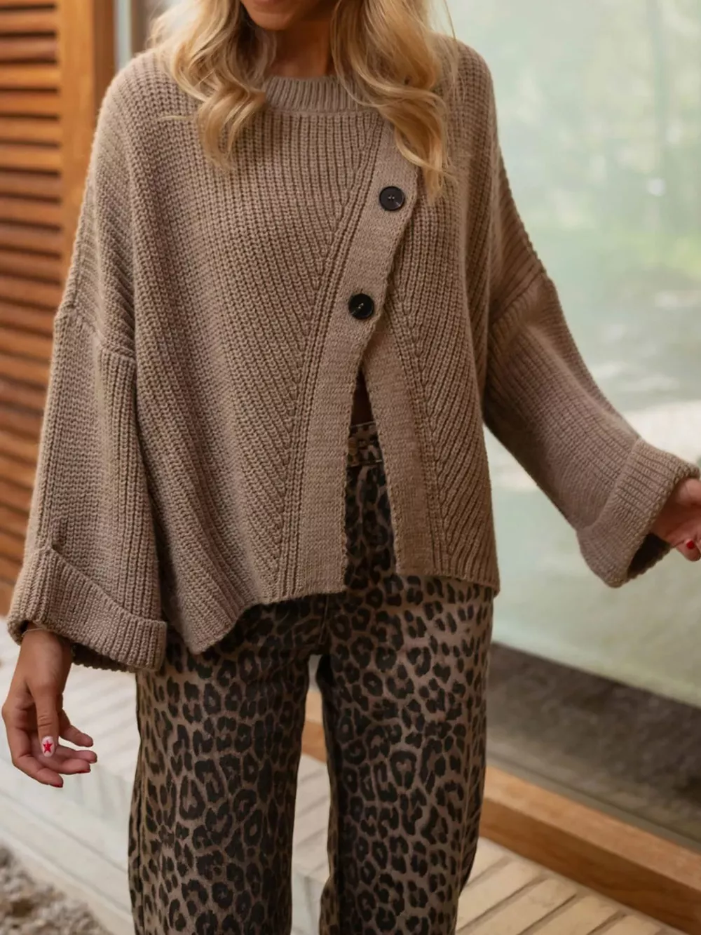 Asymmetrical Button Detail Sweater, image 2