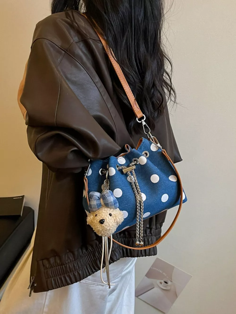 Polka Dot Bucket Crossbody Bag, image 5