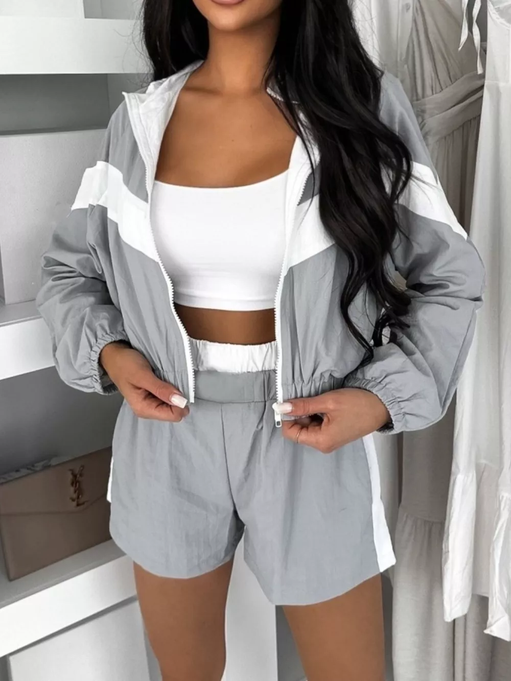 Color Block Zip-Up Jacket and Shorts Two-Piece Set, image 10