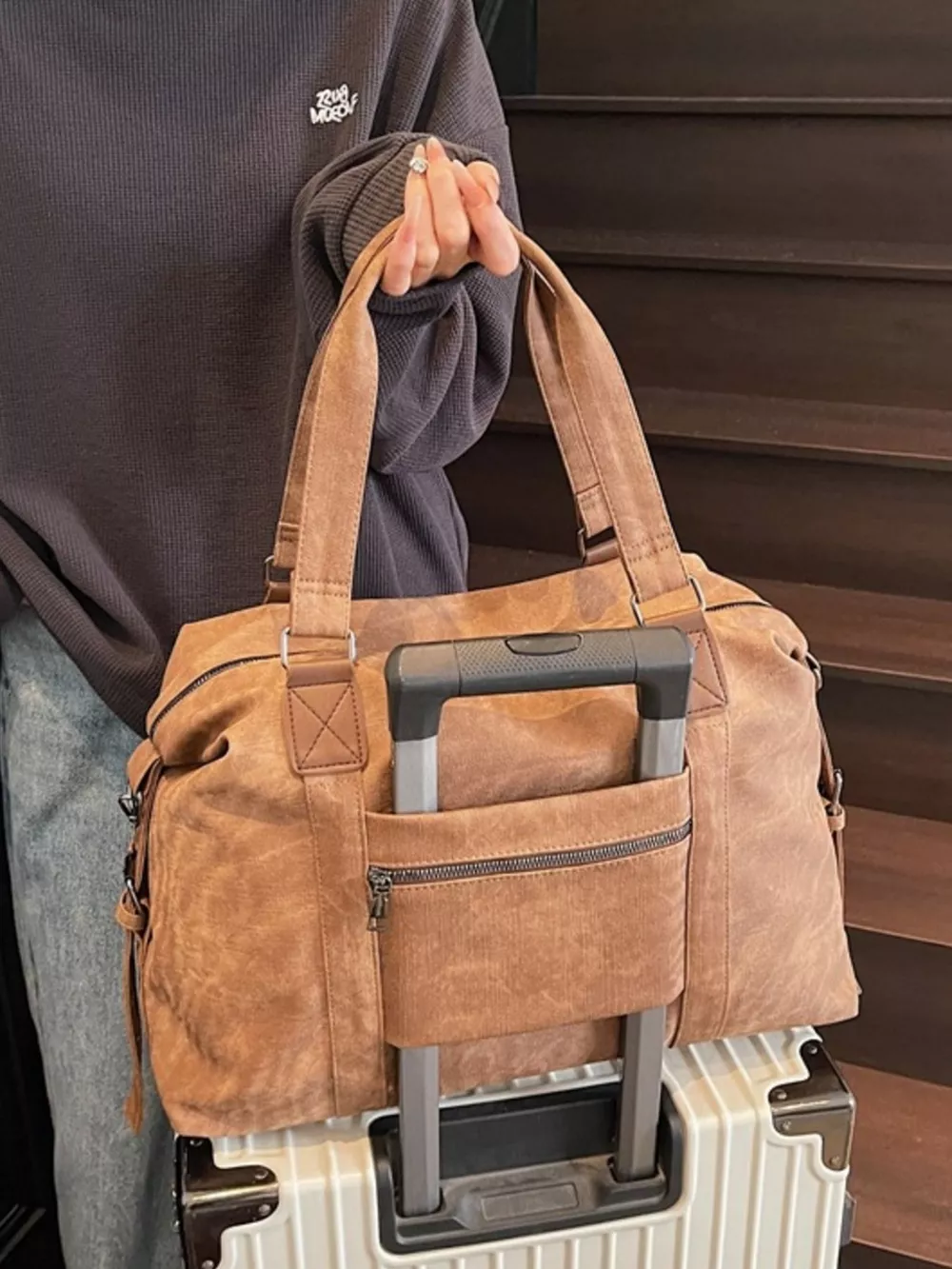 Vintage Adjustable Strap Duffel Bag, image 4