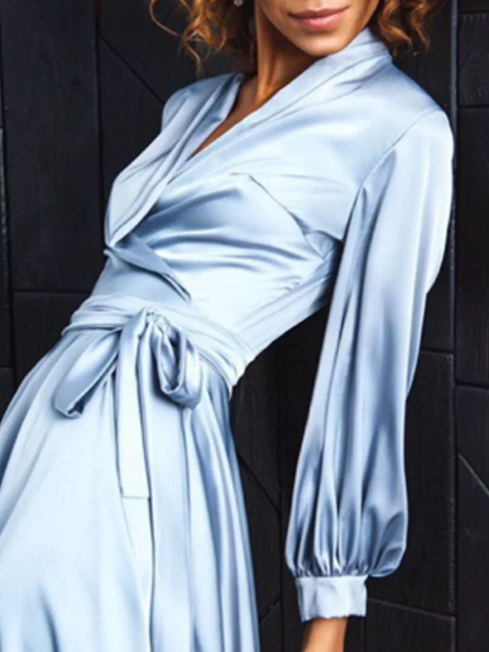 Satin Surplice Long Sleeve Mini Dress, image 12