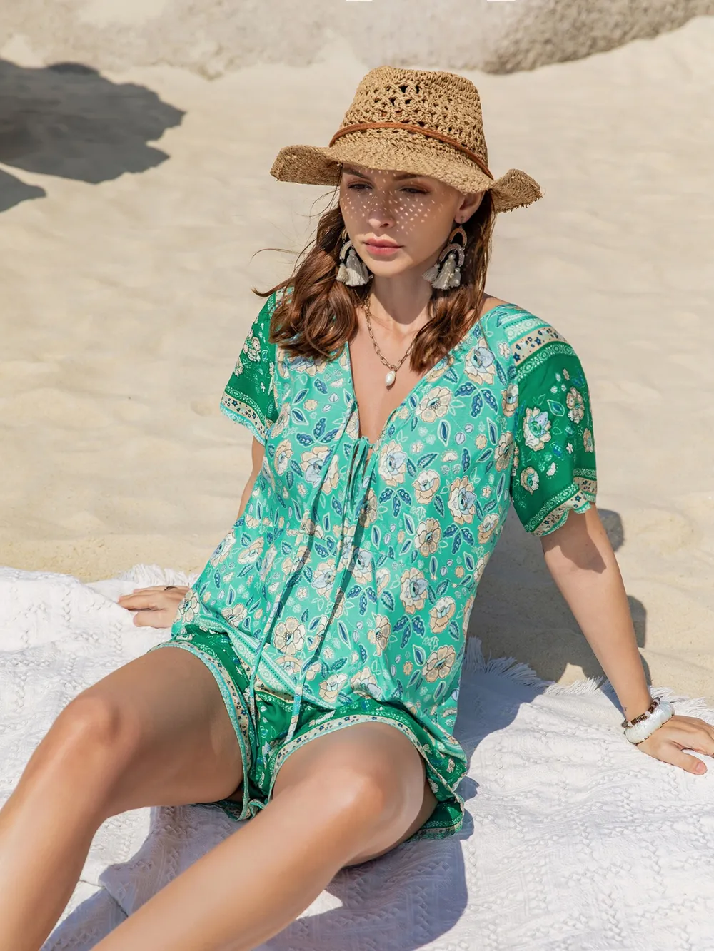 Tied Printed Short Sleeve Romper, image 2