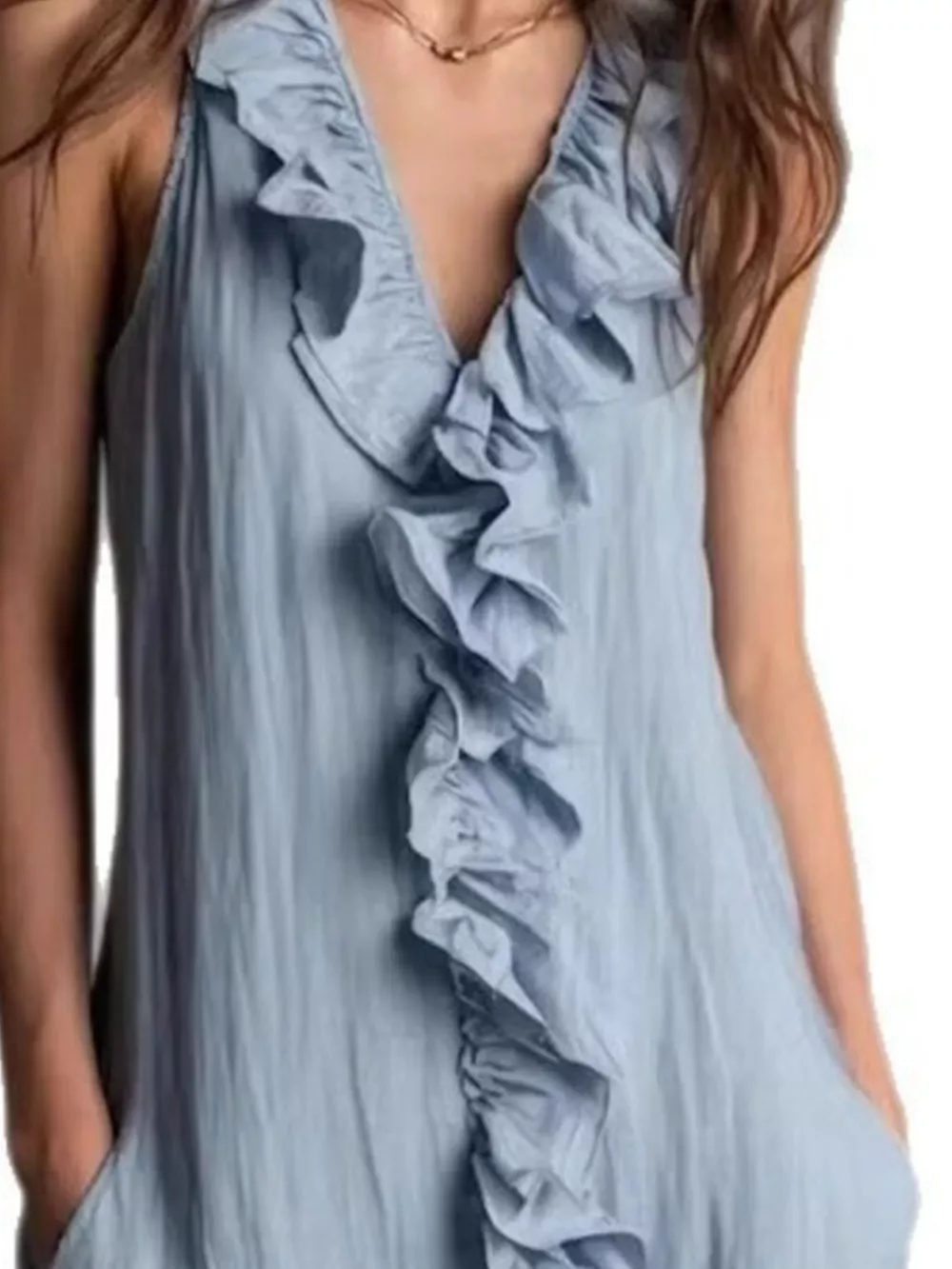 Sleeveless Ruffle Trim V-Neck Midi Dress, image 10