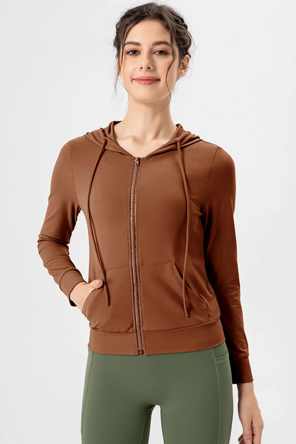Drawstring Zip Up Hooded Active Outerwear, image 11