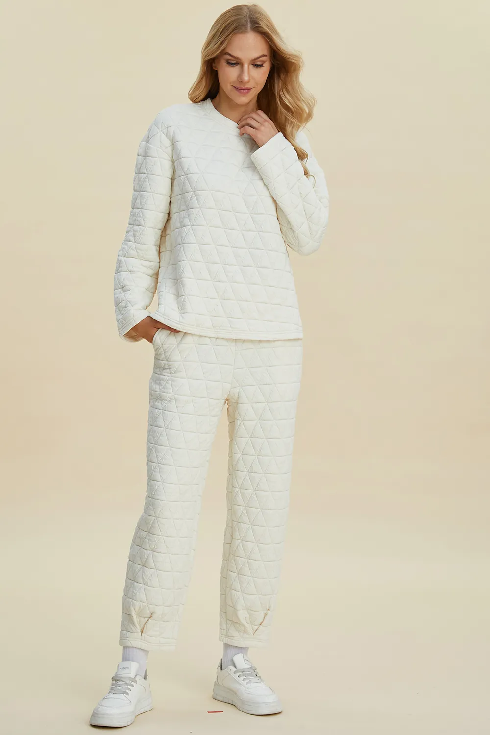 Full Size Texture Round Neck Long Sleeve Top and Pants Set, image 3