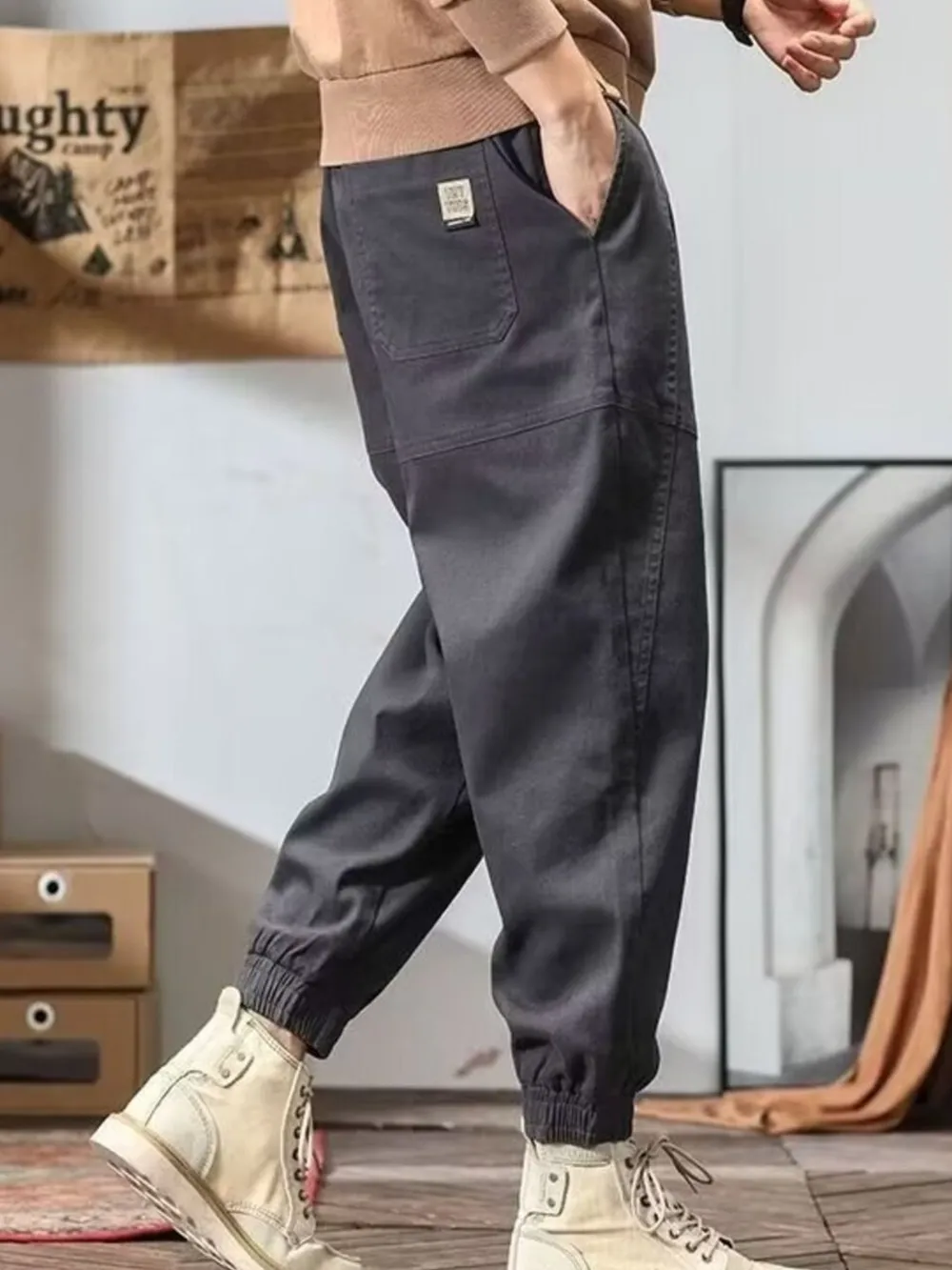 Men's Plus Size Drawstring Loose Fit Joggers, image 5