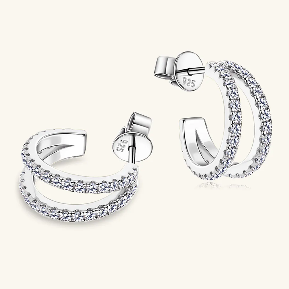 Moissanite 925 Sterling Silver C-Hoop Earrings, image 4