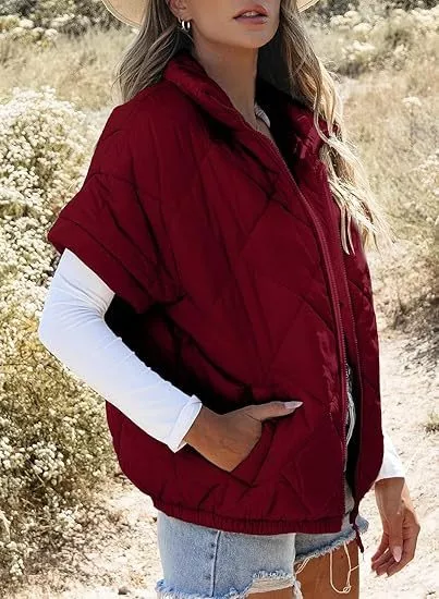 Quilted Zip Up Short Sleeve Winter Coat, image 21
