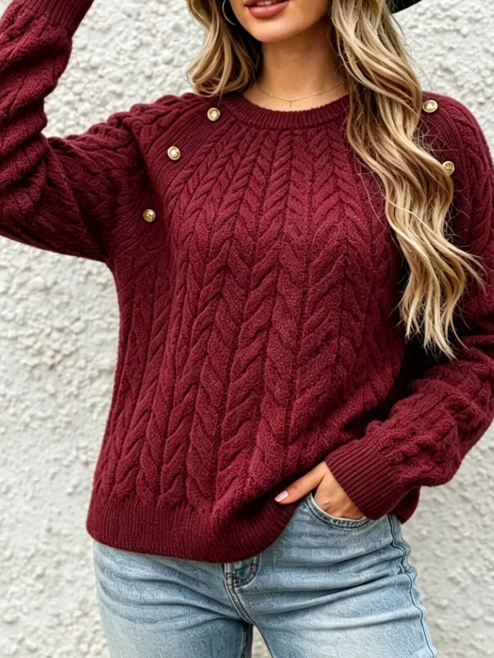 Cable-Knit Raglan Sleeve Sweater, image 6