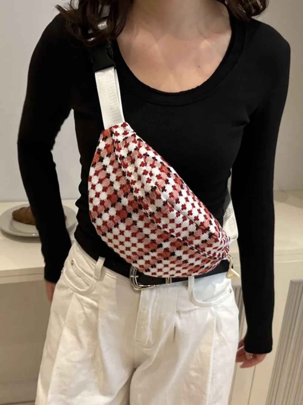 Plaid Wide Strap Crossbody Bag, image 8