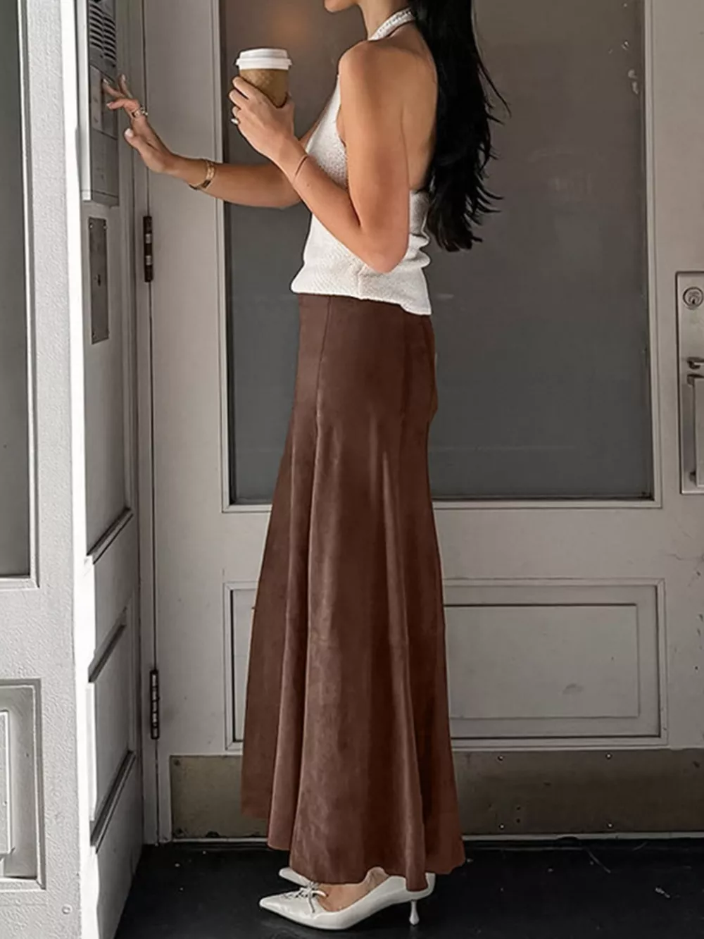 Suede Midi Skirt, image 8