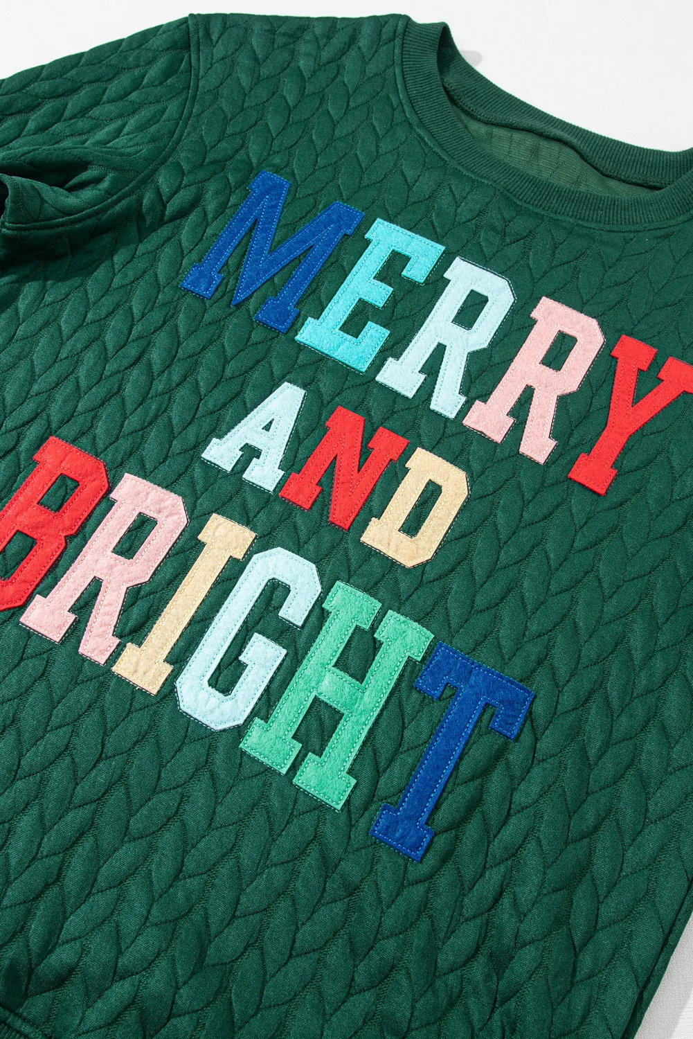 Full Size MERRY AND BRIGHT Cable Knit Pullover Sweatshirt, image 9