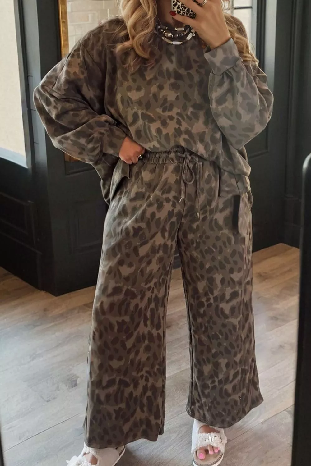 Leopard Print Long Sleeve Top and Pants Set, image 7
