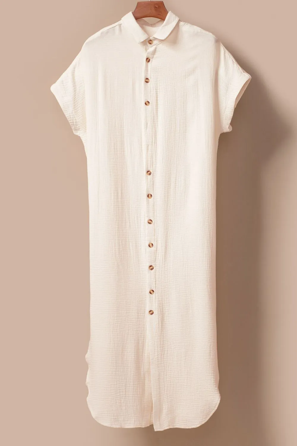 Button Down Short Sleeve Midi Shirt Dress, image 2