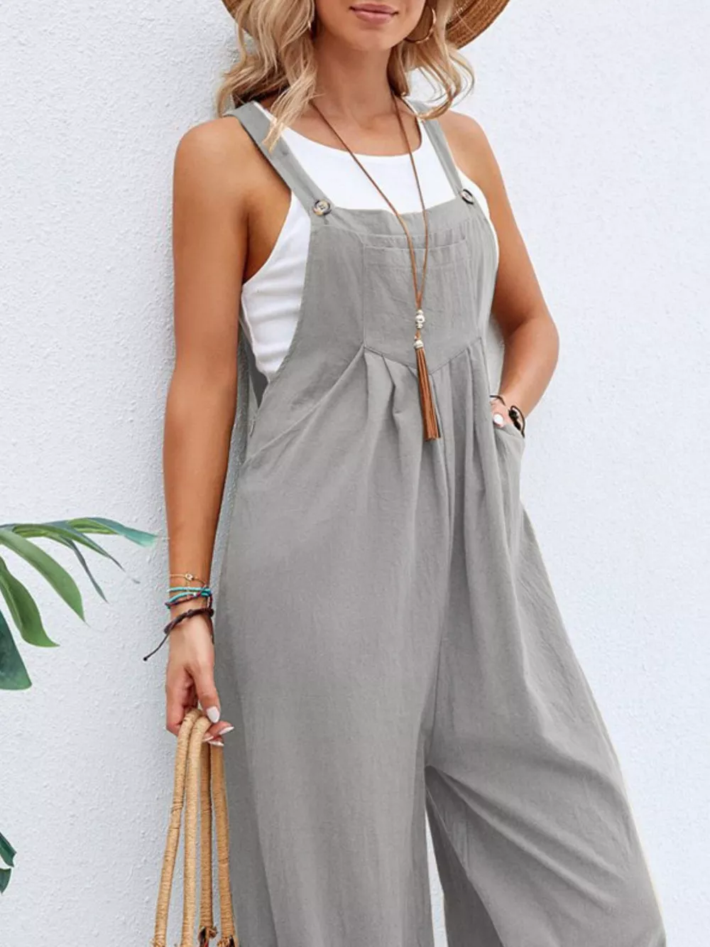 Full Size Casual Wide-Leg Overalls with Pockets Plus Size, image 14