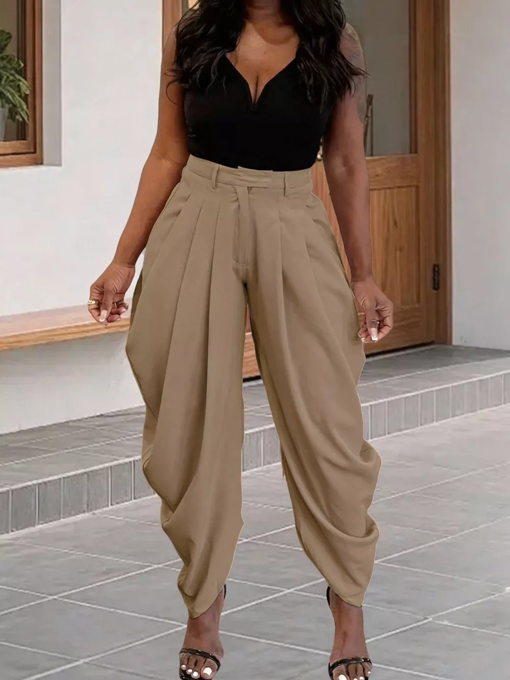 High-Waisted Pleated Drape Pants, image 9
