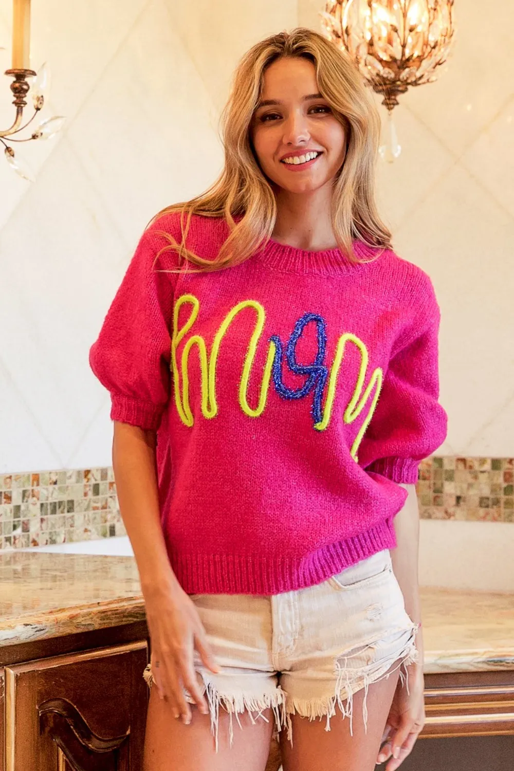 MOM Contrast Round Neck Sweater, image 2