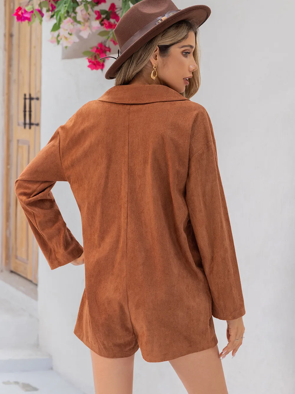 Lapel Collar Long Sleeve Romper, image 2
