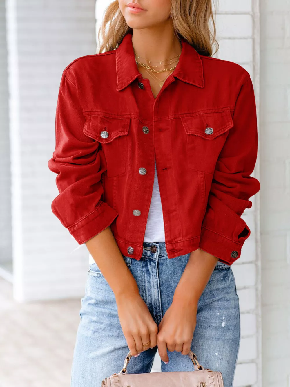 Button Up Long Sleeve Denim Jacket, image 3