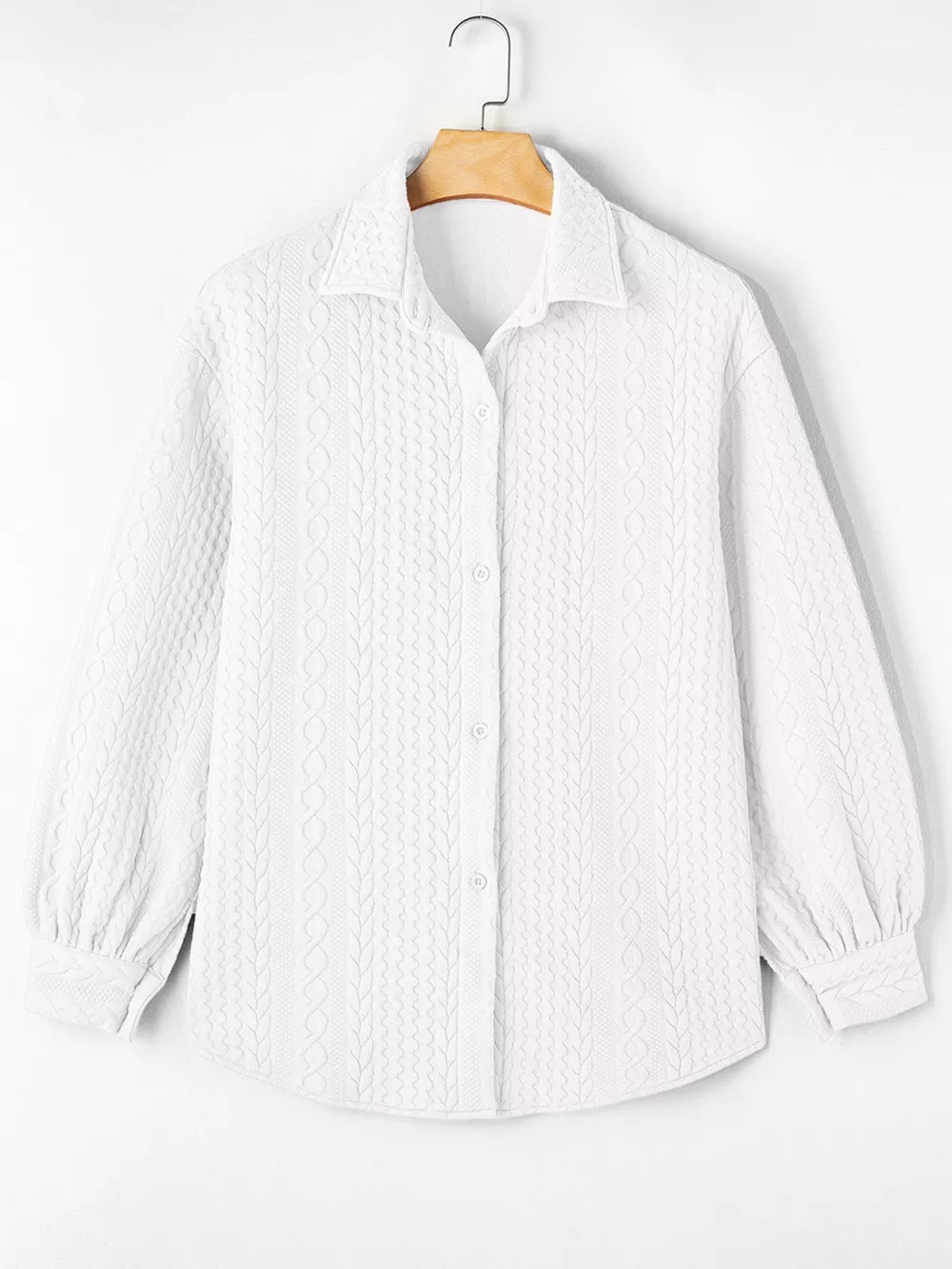 Cable Texture Puff Sleeve Loose Shacket, image 5