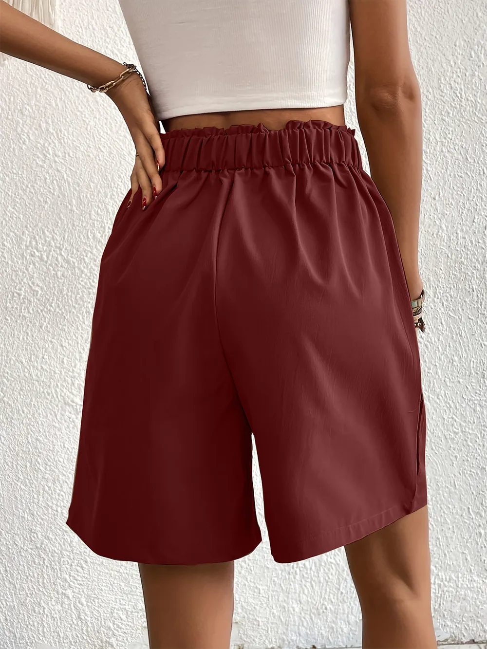 Pocketed Half Elastic Waist Shorts, image 5