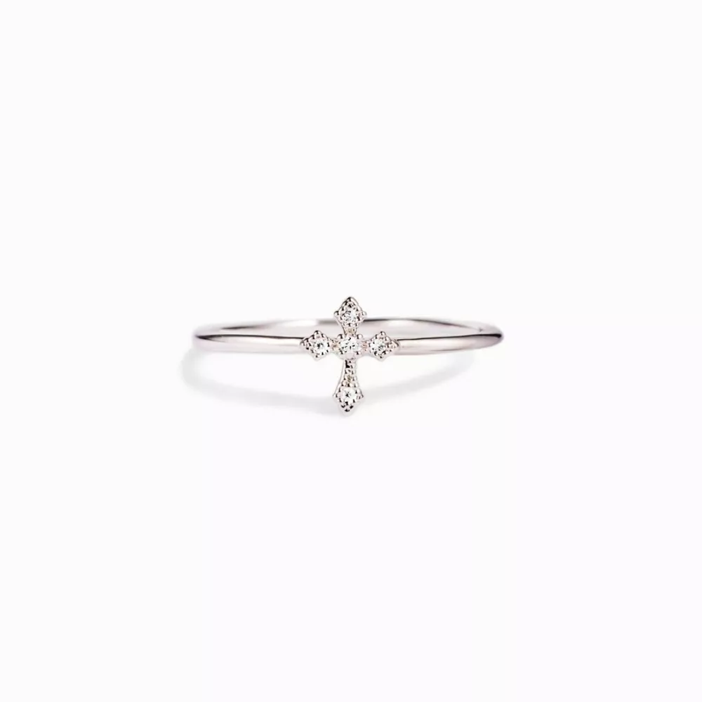 925 Sterling Silver Zircon Cross Ring, image 7