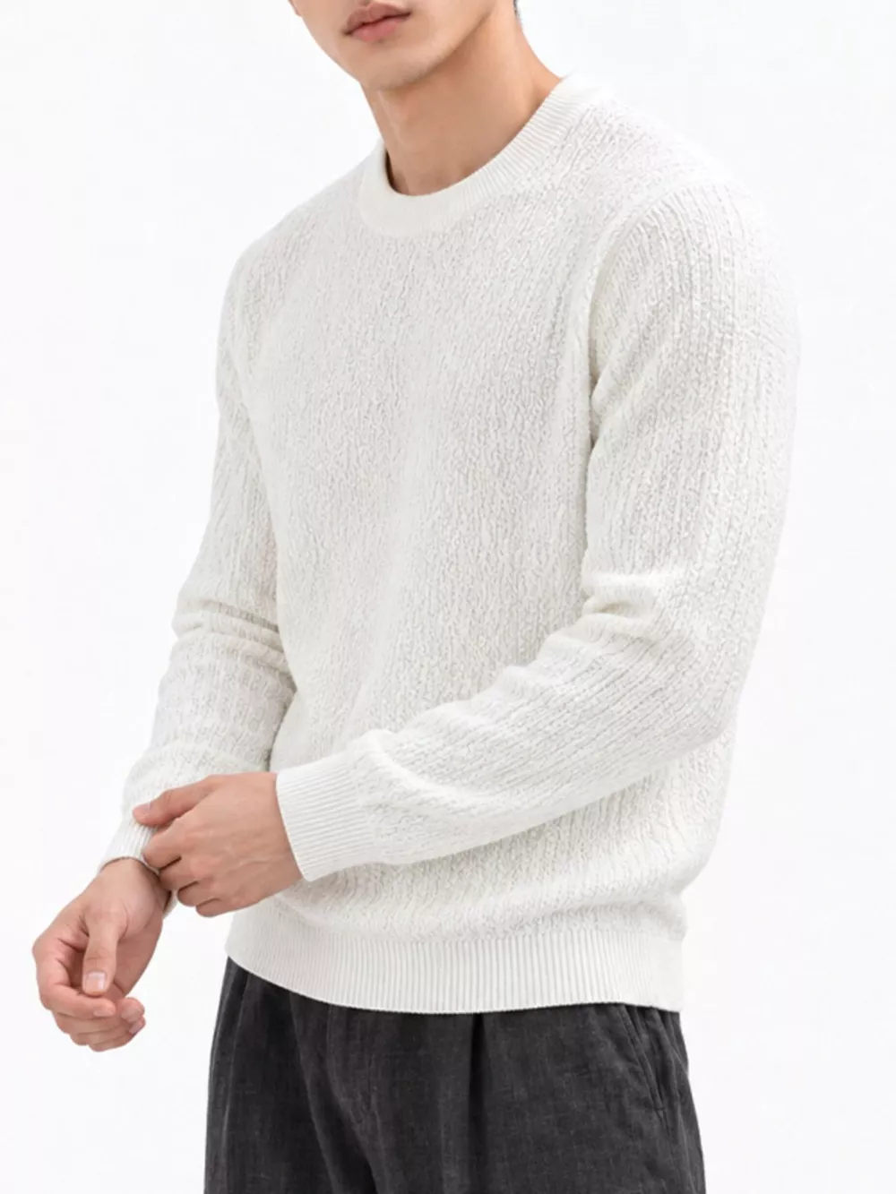 Men's Plus Size Textured Crew Neck Sweater, image 8