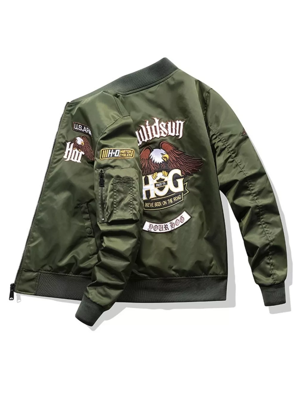 Men's Plus Size Embroidered Zip Up Bomber Jacket, image 3