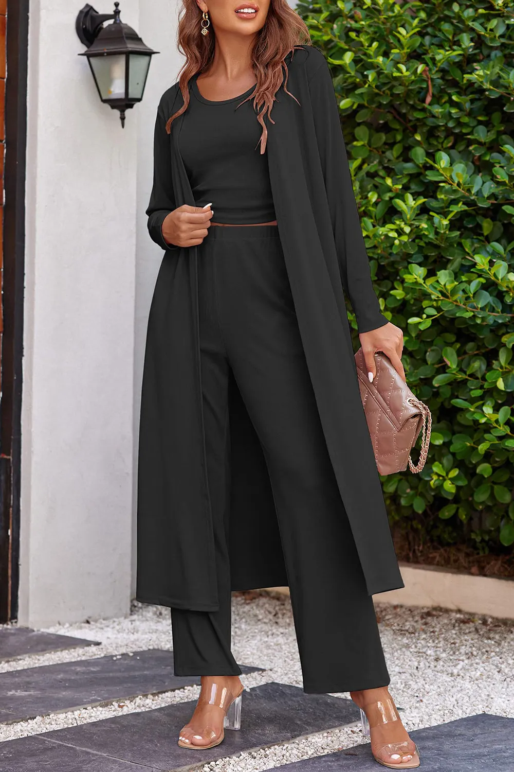 Drawstring Tank, Long Sleeve Cover Up and Pants Set, image 26