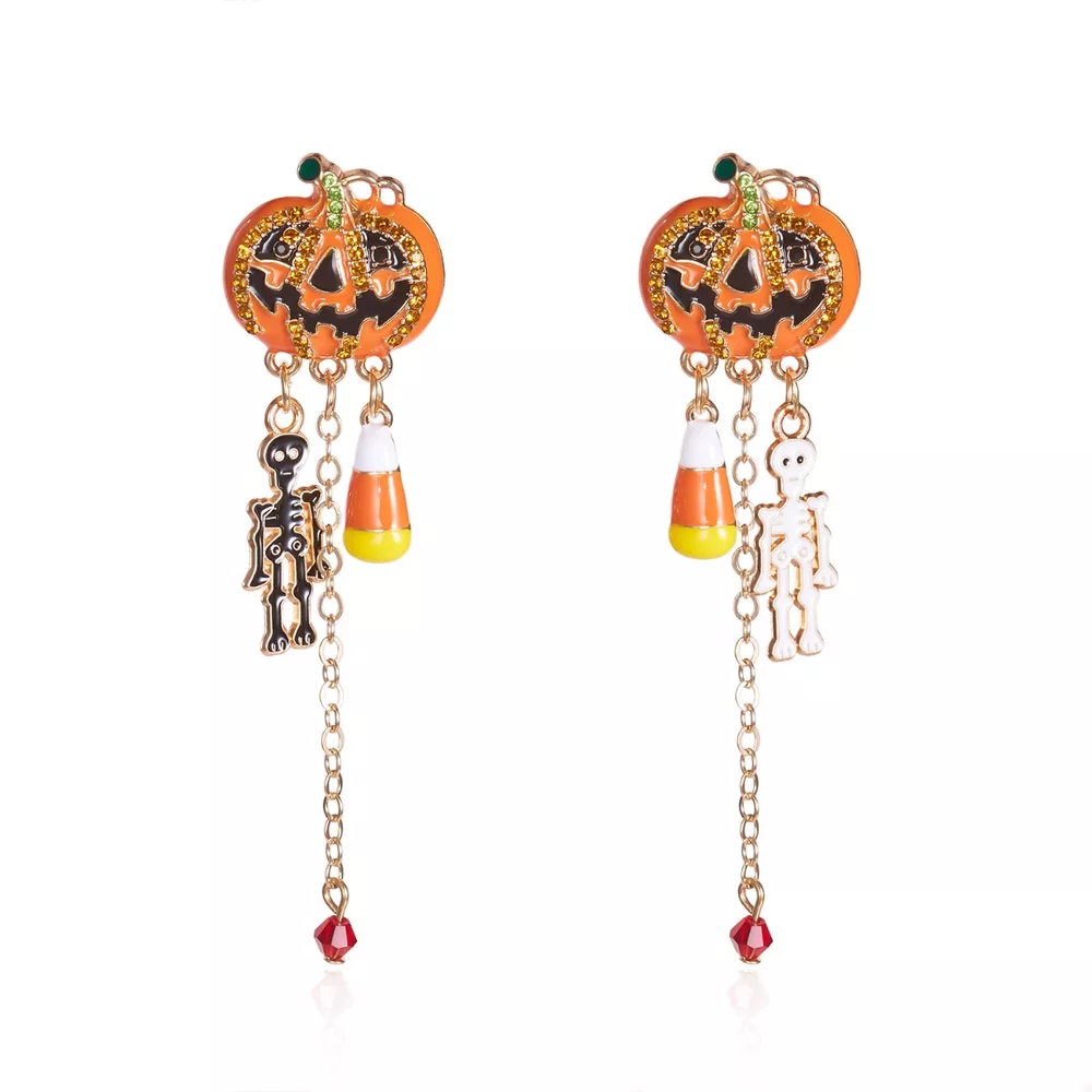 Halloween Pumpkin Drop Chain Earrings, image 6