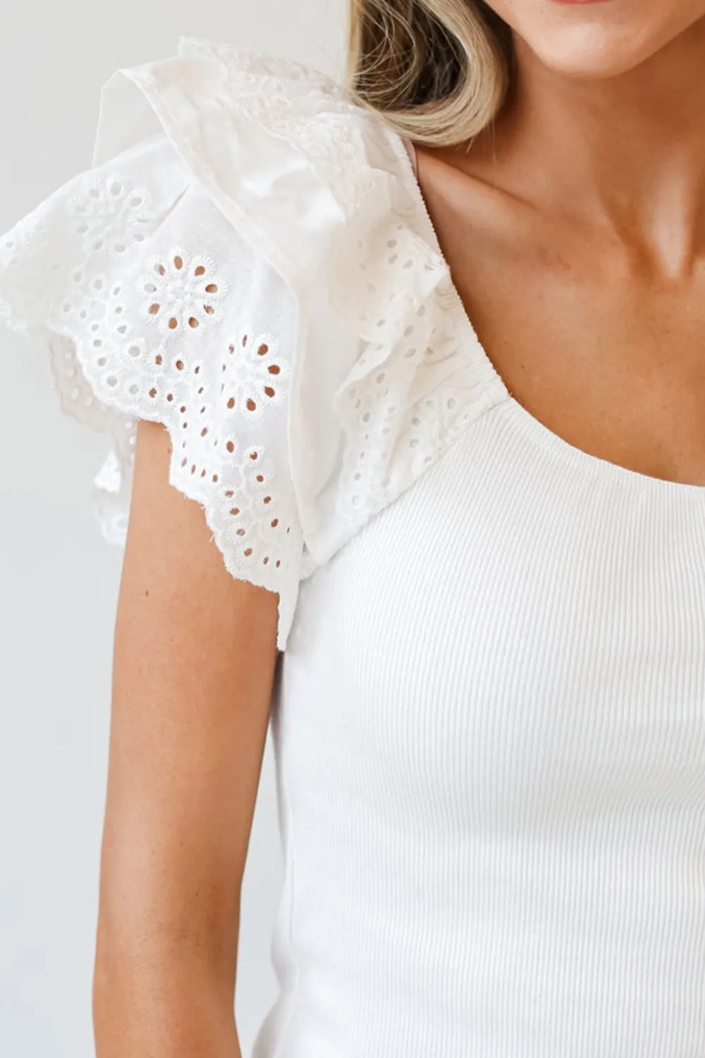 Eyelet Ruffle Sleeve Slim Top, image 2